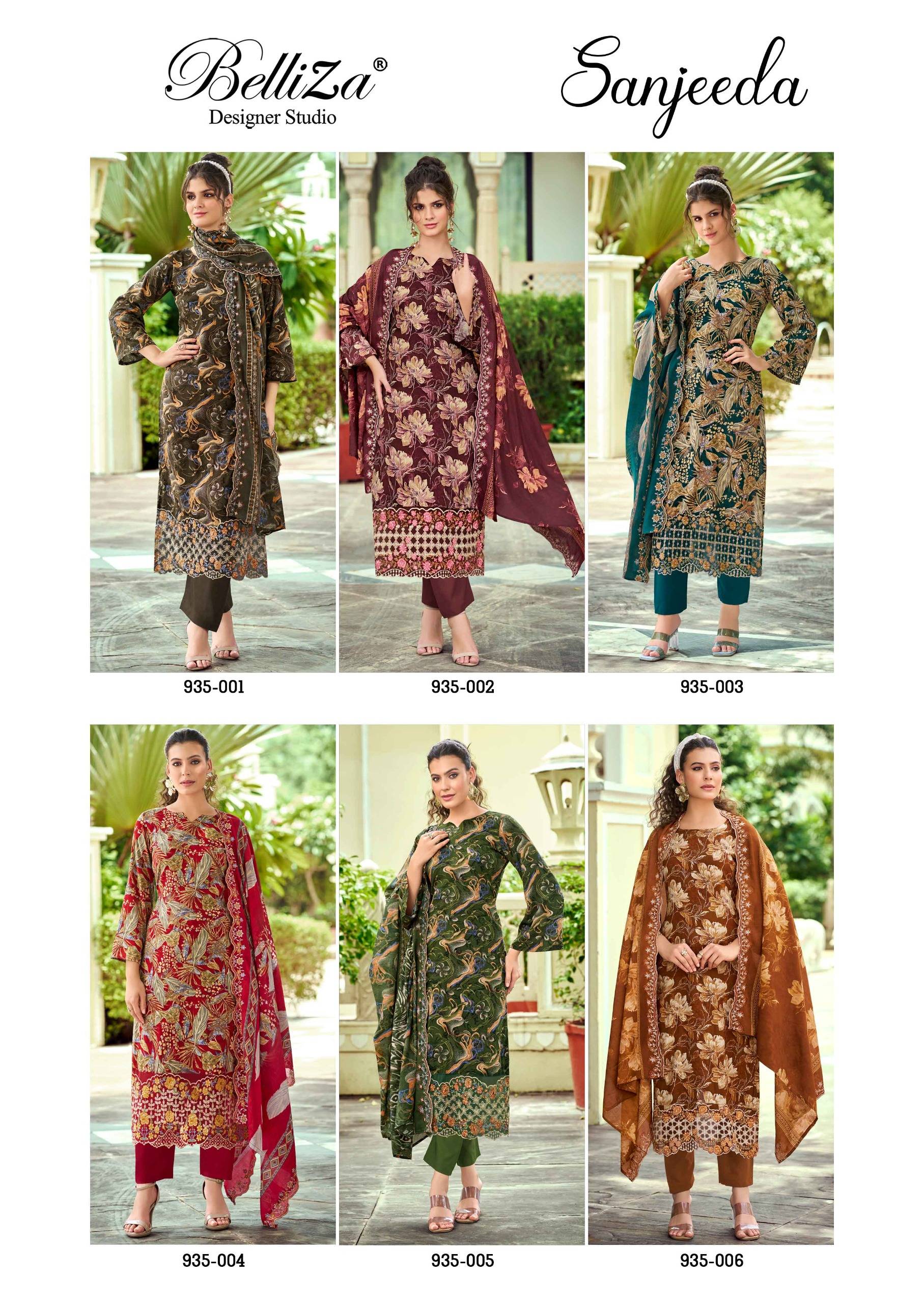 SANJEEDA By Belliza 935-001 To 935-006 Series Designer Suits pure viscose  Dresses At Wholesale Price